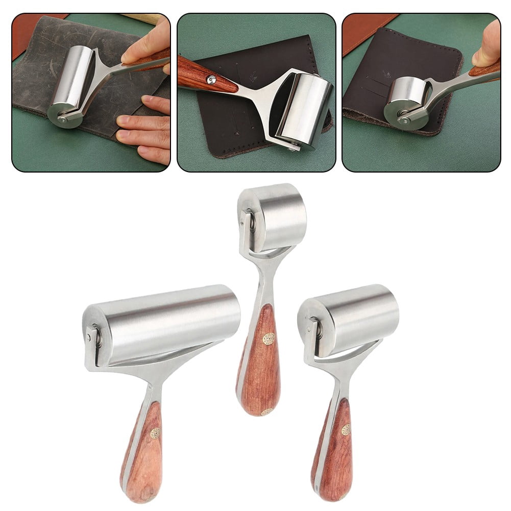 25/60/90mm DIY Leather Roller Glue Edges Laminating Wheel Pear Wood Craft Handmade Smoother Creaser Tool Steel Iron Roll