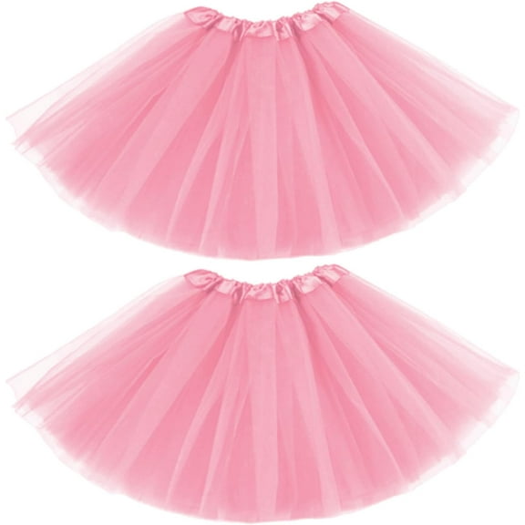 2 Pcs Women's Tulle Tutu Skirt, Adult Tutu Short, Classic Elastic 4 Layered Tulle Tutu Skirt, Tulle Bubble Dance Skirt, Ballet Dance Skirt, Skirt for Dress-Up Parties Dancing (Pink)