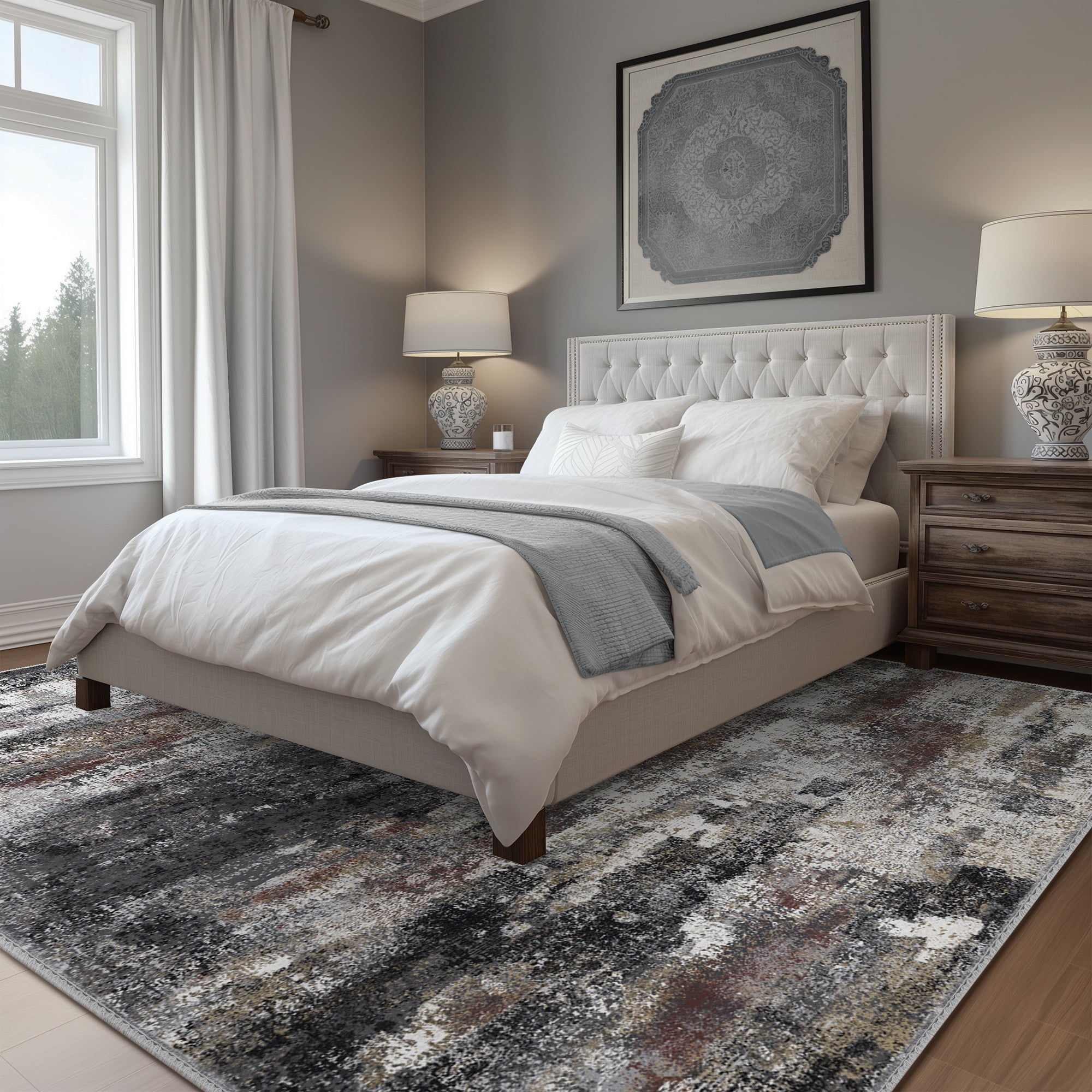 KUETH 8'x10' Area Rugs for Living Room, Non Slip Machine Washable Vintage Indoor Rug, Low Pile Print Rug for Bedroom Dining Room Home Office
