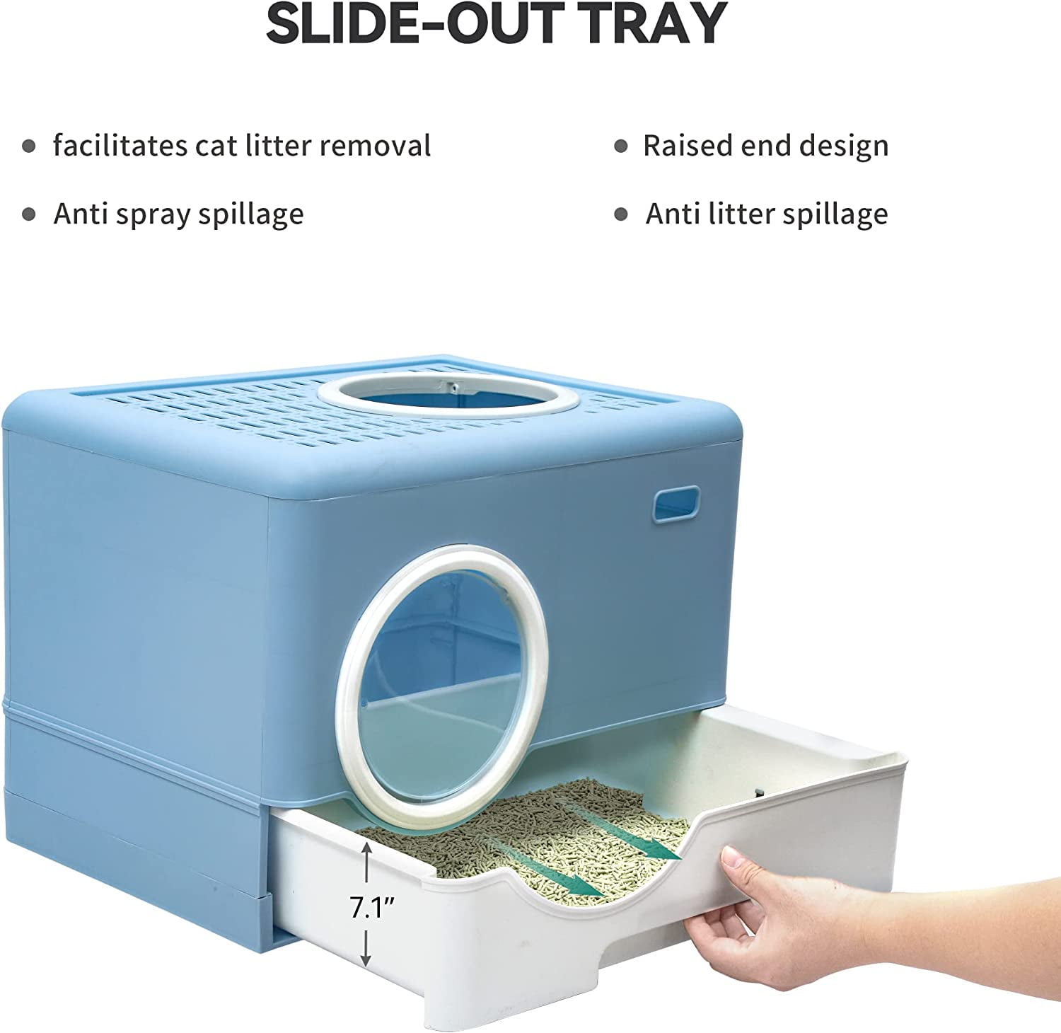 Dextrus Large Enclosed Cat Litter Box with Lid Cover&Litter Scoop,Front Entry Top Exit Door,Odorless Enclosed Design with Drawer, and Easy Cleaning (Blue)