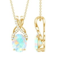 Rosec Jewels Oval Shape Ethiopian Opal Solitaire Pendant with Moissanite for Women (8X10 mm), 10K Yellow Gold