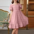 thumbnail image 2 of EnJoCho Girls' Square Neck Dress With Embroidery & Short Flare Sleeve A Line Dress For Toddler & Kids Little Girls’ Linen Sundress, 2 of 7