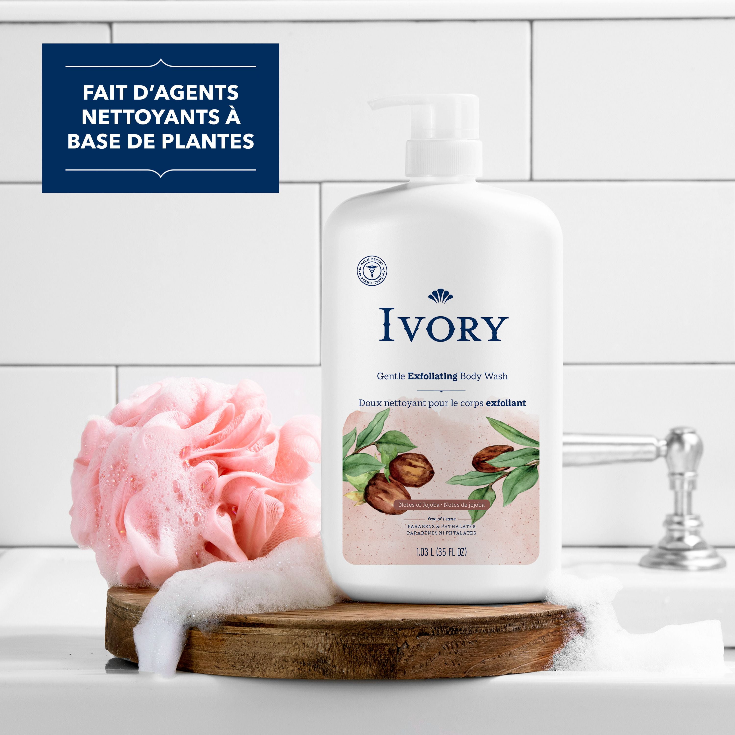 Doux nettoyant pour le corps exfoliant Ivory, parfum Notes de jojoba, 1,03 L (35 oz) 2T-5T