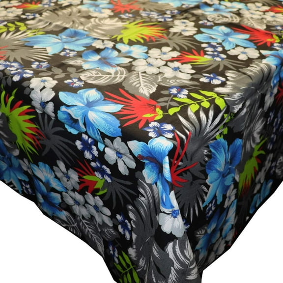 Cotton Tablecloth Floral Print Tropical Hawaiian Black