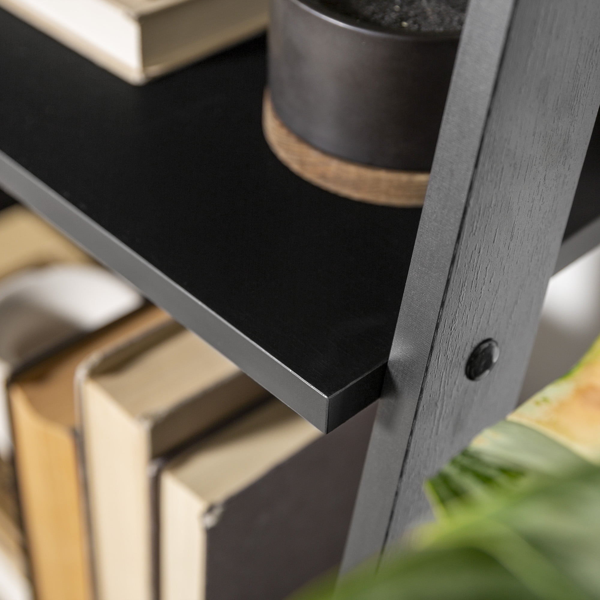 Walker Edison 4-Shelf Wood Leaning Ladder Bookshelf, Black
