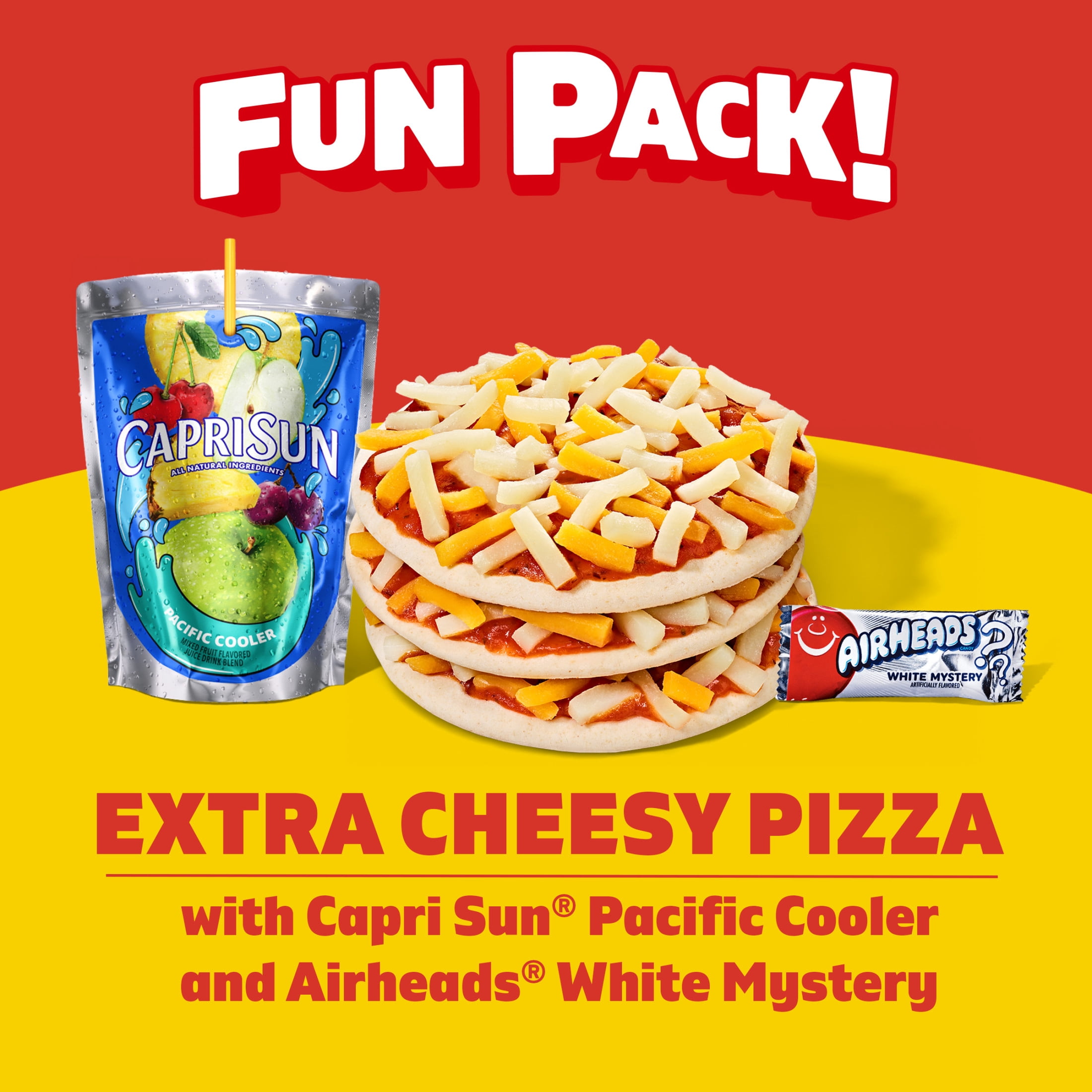 Lunchables Extra Cheesy Pizza with Capri Sun Pacific Cooler & Airheads White Mystery Fun Pack, 4.6 oz & 6 fl oz Package