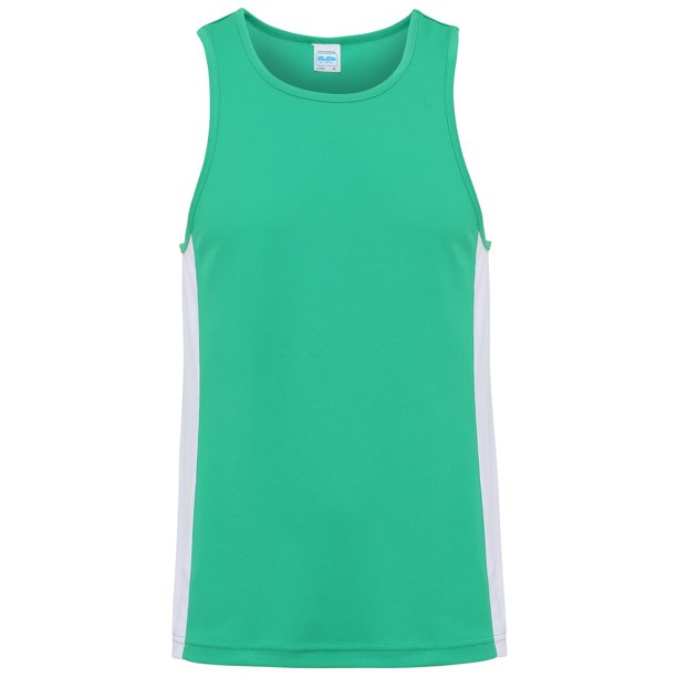AWDis Just Cool - Camiseta sin mangas / tirantes de deporte con franjas laterales Hombre/ Caballero - Playa/Piscina (Verde Kelly/ Blanco polar)