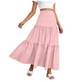 thumbnail image 2 of FengLS Women's Summer Midi Skirt Tiered Flowy High Waist Maxi Skirt Casual Solid Color A-Line Ankle Length Skirt, 2 of 7