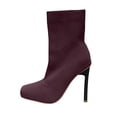 thumbnail image 2 of Women's Stretch Knit Sock Ankle Boots, Square Toe Thin Stiletto High Heel Slip-On Fashion Booties for Party Wedding Daily Outfits Wine 39, 2 of 9