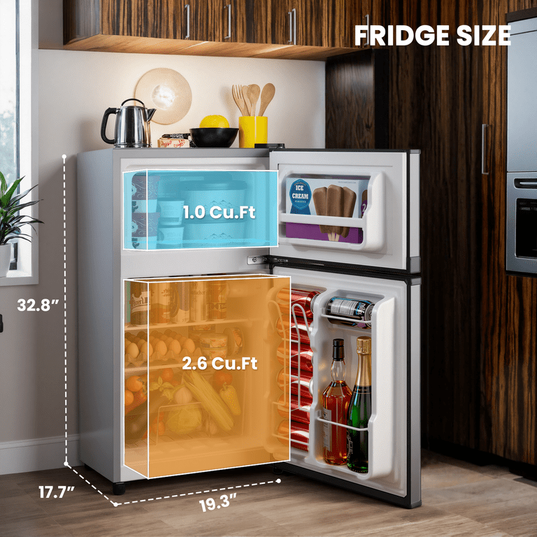UrbanSync, Mini Fridge, 3.6 Cu.ft, Two Doors with Freezer