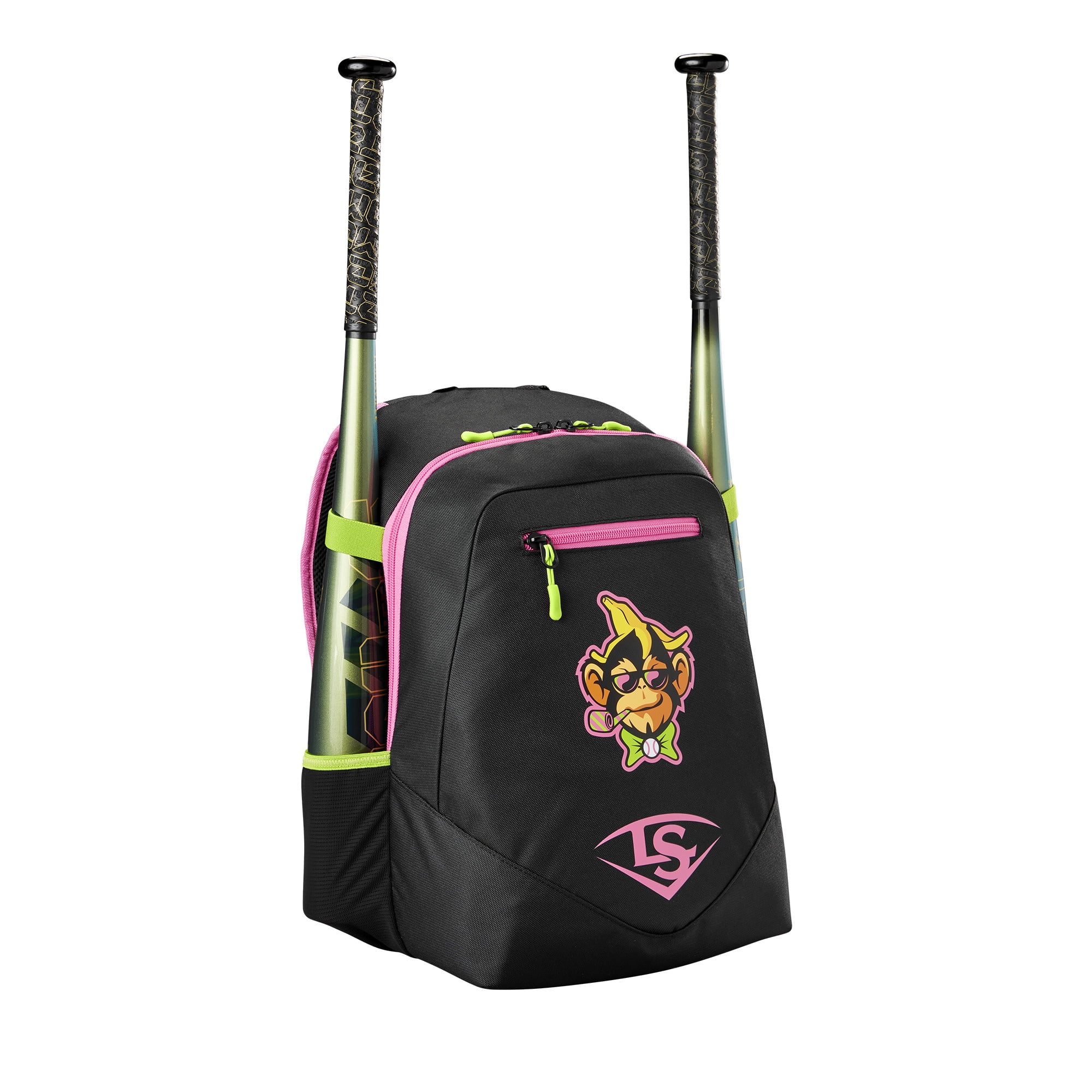 Louisville Slugger Party Animals Powerized Stick Baseball Bag - Hot Pink/Black, Holds Up to 2 Bats