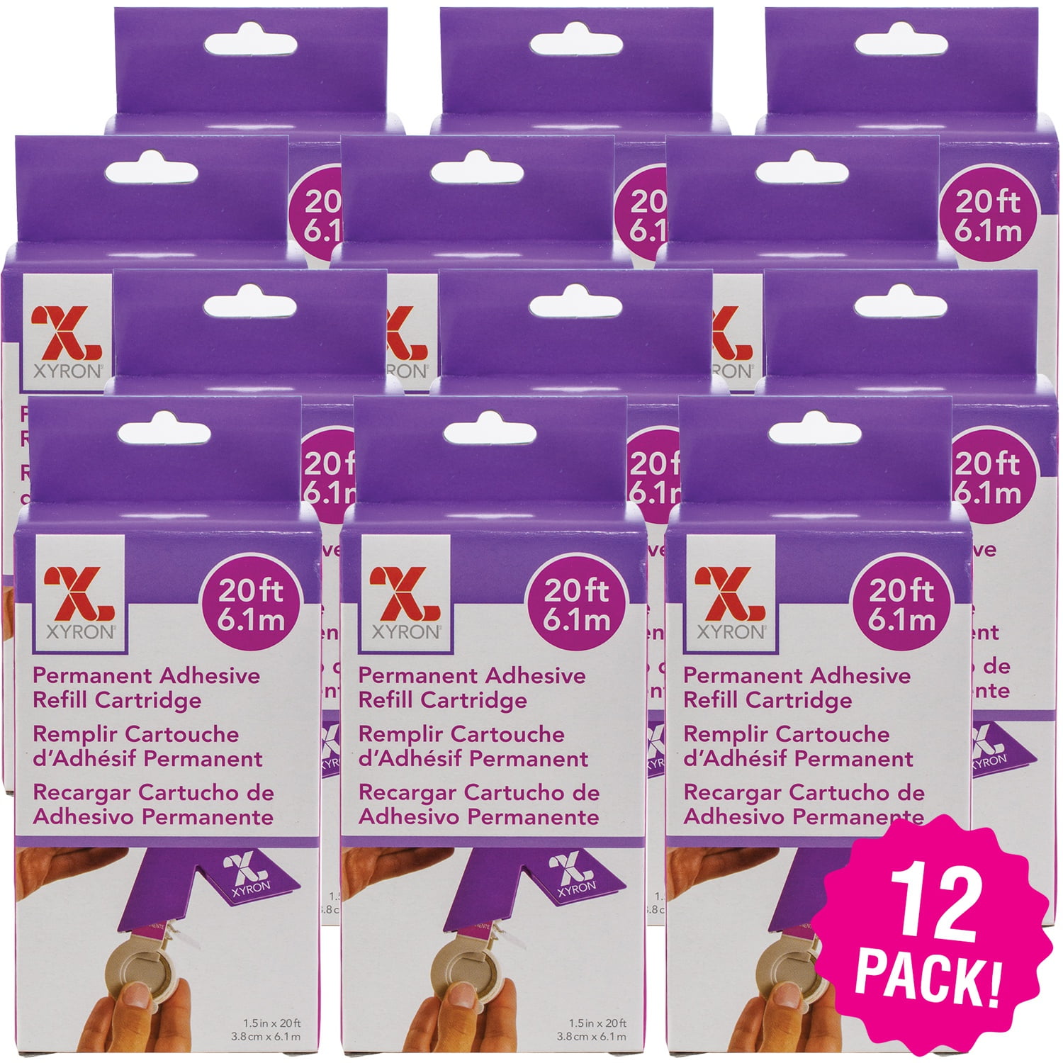 Multipack of 12 Xyron 150 Refill Cartridge1.5"X20' Permanent