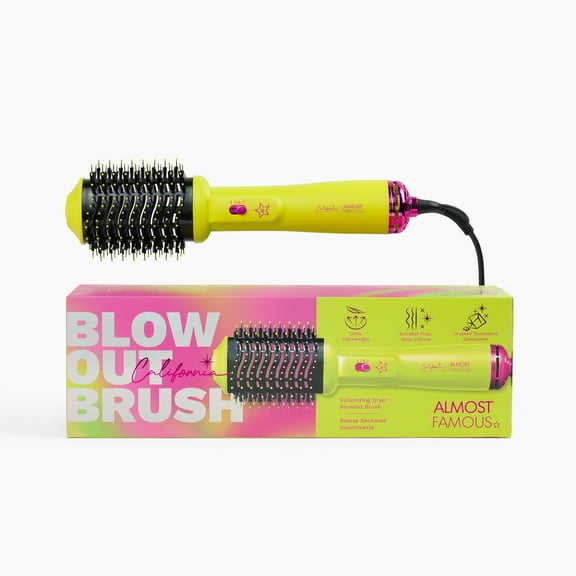3in1 Blowout Brush Styling Tool - Round Volumizing Blowout Brush, 3 Temp Settings, Professional Salon Quality Tool Hot Brush, Anti-Frizz Negative Ion - Yellow