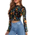 thumbnail image 2 of SCRAWLGOD Hippie Mushroom Women Bell Sleeve Tops Size L Lettuce Trim Flowy Tops Casual Slim Shirts for Women Ladies Mock Neck Summer Blouse for Going Out, 2 of 7