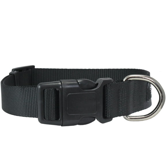 Classic Strong Solid Black Color Adjustable Quick Release Nylon Dog Collar 3 Sizes