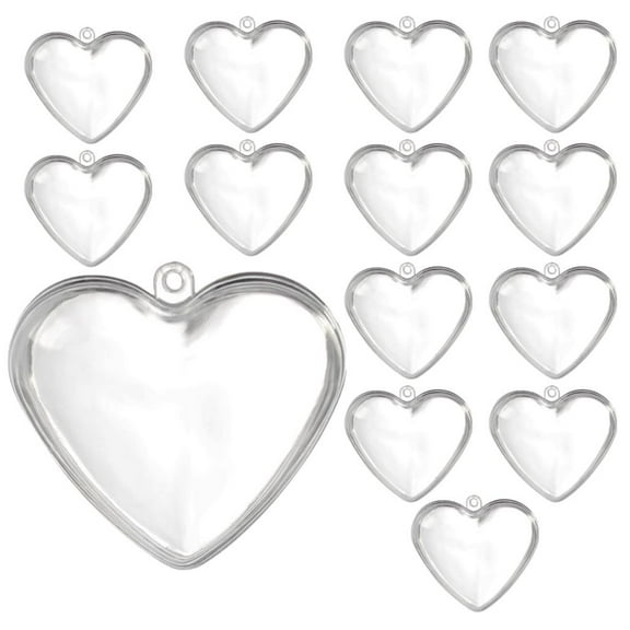 14pc Acrylic Fillable Clear Heart Ornaments - for Valentine's Day and Crafts - Factory Direct Craft