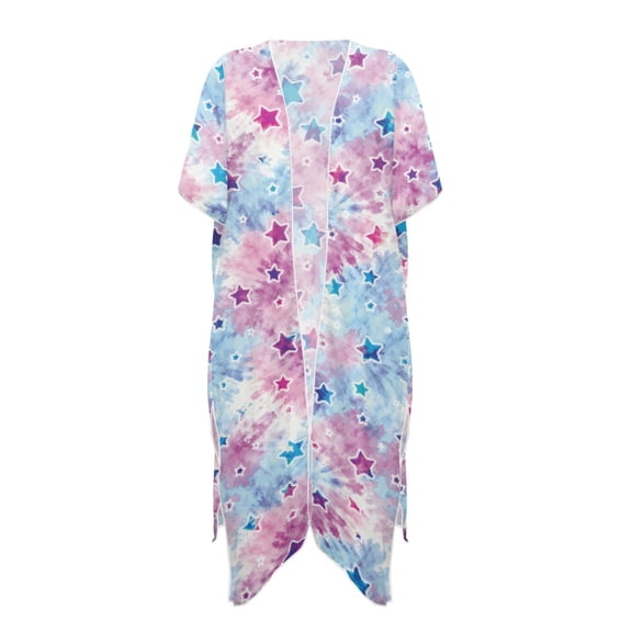 HELLHERO High Quality Fabrics Long Kimono Swimsuit Cover Up for Beach Lightweight Free Size Bathing Suit Cover Up Tie-dye Stars