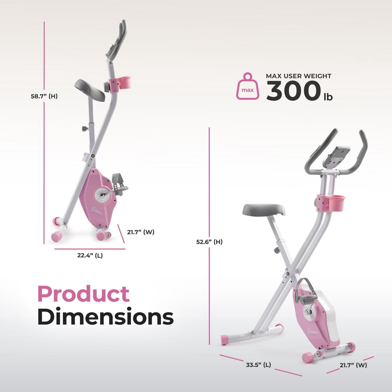 Sunny Health & Fitness Vélo d'Exercice Magnétique Pliable Rose, Pro X-Bike, Capacité de 300LB, Faible Impact, Résistance sur 14 Niveaux, Support Ergonomique, Connectivité Bluetooth Améliorée via l'App