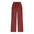 thumbnail image 4 of ABATAB Palazzo Pants for Women Summer Wide Leg Drawstring Pants Trendy Cotton Linen Beach Vacation Outfits with Pockets, 4 of 5