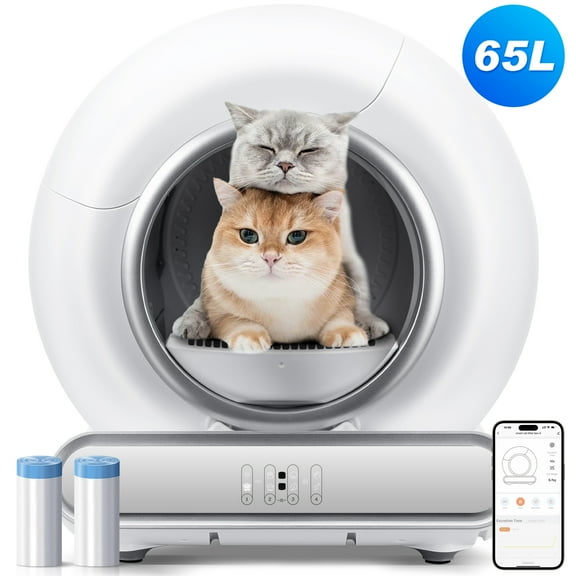 Qvamodo Automatic Cat Litter Box Self Cleaning – Automatic Litter Box w/ Smart APP Control, 65L 9L Large Capacity, Odor-Free, Quiet, Self Cleaning Cat Litter Box for Multi-Cat Homes, 2 Rolls Liner