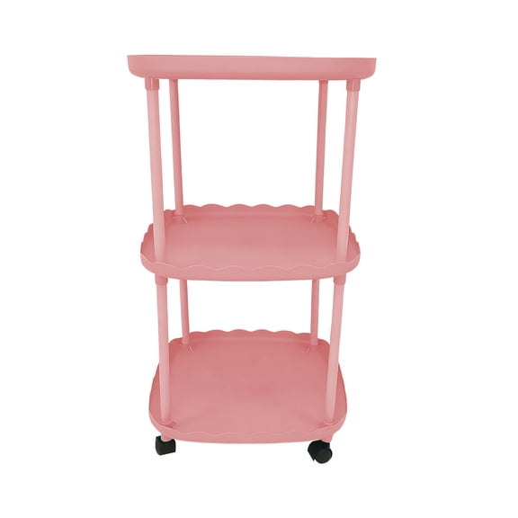 DAMAI Side Table with Wheels, 3 Tier End Table Living Room Plastic Mobile Sofa Accent Table, End Table Living Room Plastic Mobile Sofa Side Table Small Night Stand Bedroom,Pink