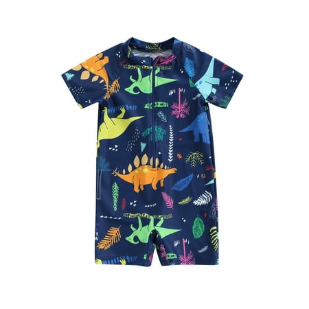 

Kids Baby Boys Swimsuit Summer Cartoon Animal Short Sleeve Sun Protection Bathing Suit Zip Up Swimming Suit Beach Wear 0-5Y