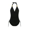 thumbnail image 1 of VISgogo Traje de baño femenino de 2 piezas, camisola de cuello halter de color sólido con cordón + bragas de bikini para mujer, S / M / L / XL / XXL VISgogo  moda, 1 of 9