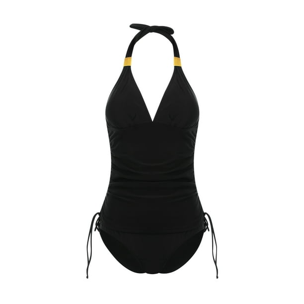 VISgogo Traje de baño femenino de 2 piezas, camisola de cuello halter de color sólido con cordón + bragas de bikini para mujer, S / M / L / XL / XXL VISgogo moda
