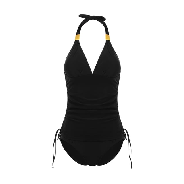 VISgogo Traje de baño femenino de 2 piezas, camisola de cuello halter de color sólido con cordón + bragas de bikini para mujer, S / M / L / XL / XXL VISgogo moda