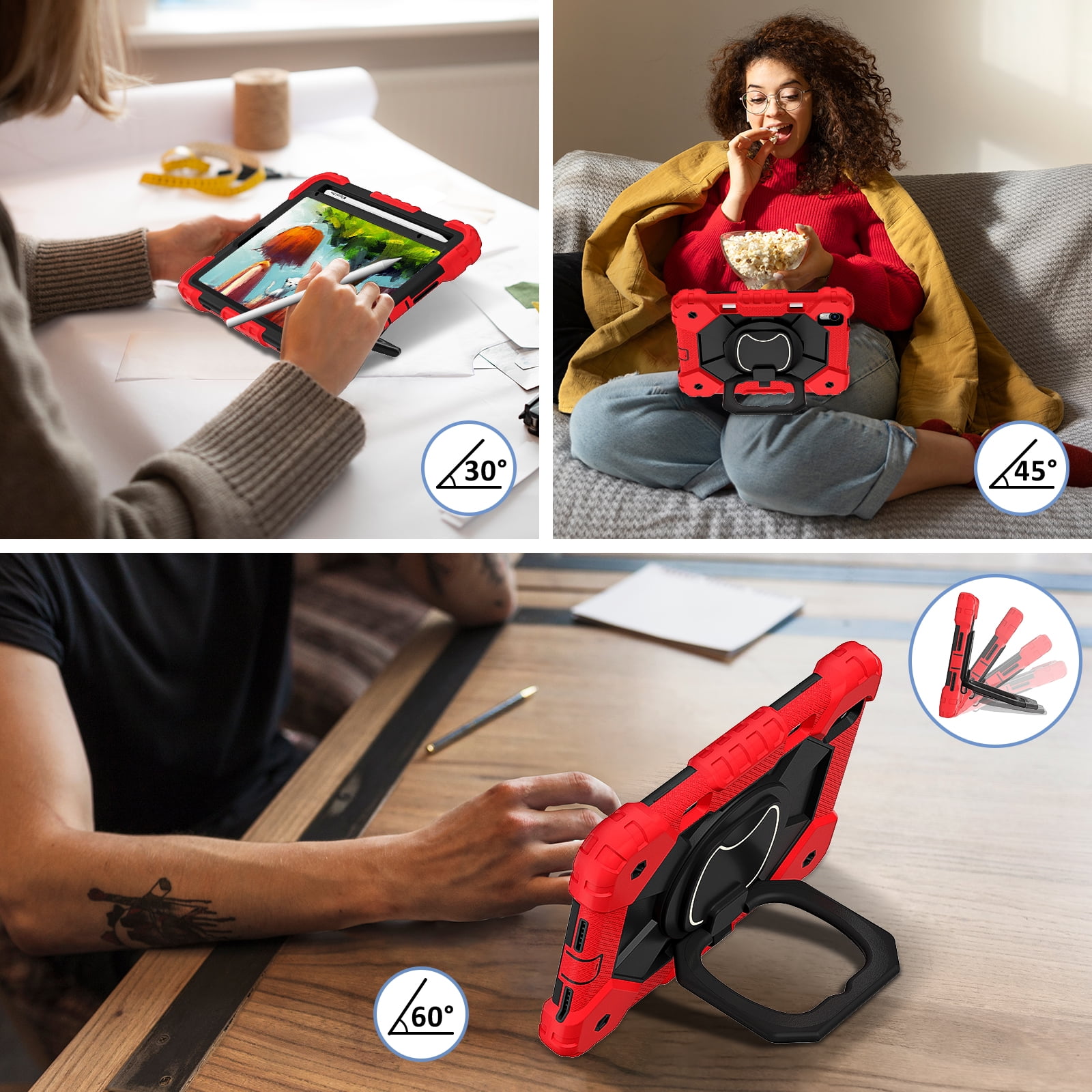 Dteck Case for iPad Mini 7 (A17 Pro) 2024/ Mini 6 8.3" with Screen Protector Soft TPU Film Pencil Holder 360 Rotating Hand Grip Stand,Drop-Proof Case for iPad Mini 7th/6th Generation 8.3",Red Black