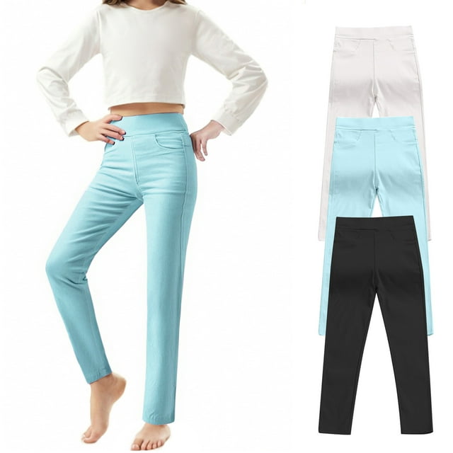 Odeerbi 3-10 Años Niñas 3 Pcs Algodón Leggings Mallas Elásticas Pantalones de Color Sólido Casual Pantimedias