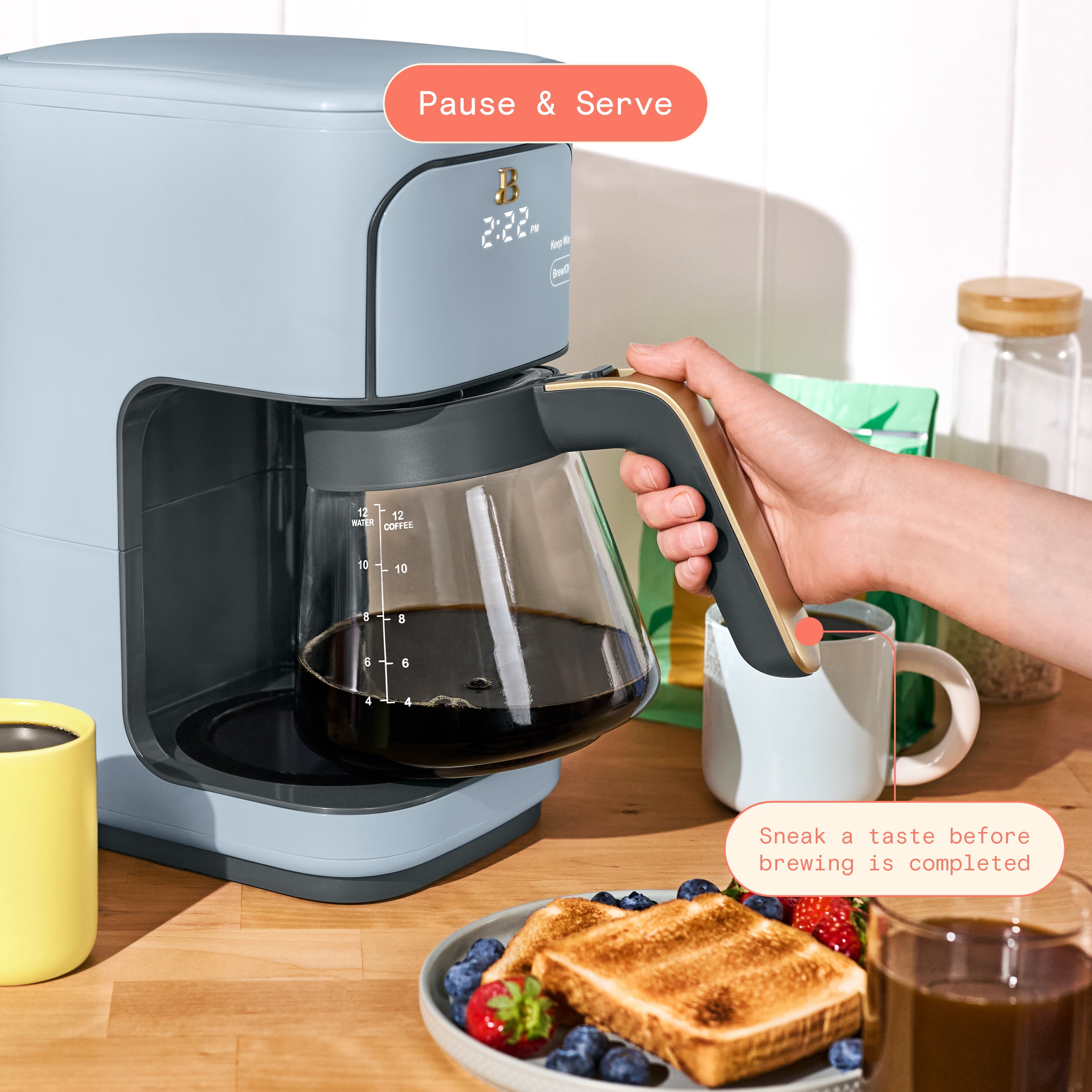 Beautiful 12-Cup Programmable Coffee Maker, Cornflower Blue by Drew Barrymore