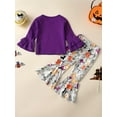 thumbnail image 2 of Halloween Sets 2pc Toddler Girls Witches Print Sweatshirt & Spiderweb Print Flare Pants Kids Clothes For Party Gift Fall, 2 of 9