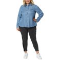 thumbnail image 3 of MODA NOVA Juniors Plus Size Stripe Long Sleeve Chest Pockets Denim Work Shirt Blue White 4X, 3 of 7