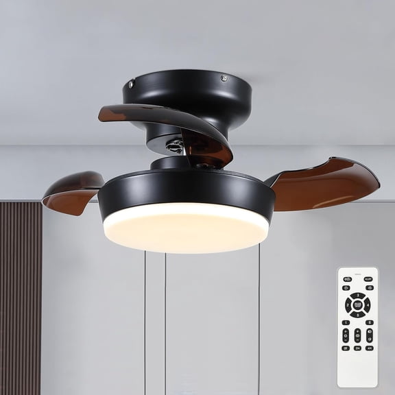 PHORUS 24" Modern Retractable Low Profile Ceiling Fan with LED Light and Remote, Bladeless Design, Flush Mount, Reversible, Ideal for Bedroom and Kitchen,Black
