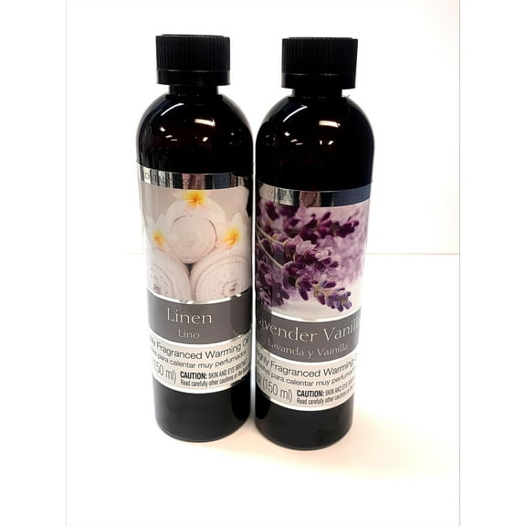 Hosley Set of 2, 5 oz Assorted Fragrance Warming Oils 5 oz Each-Lavender Vanilla & Linen