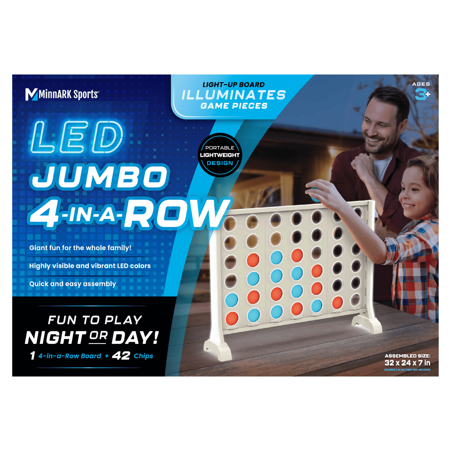 LED Jumbo 4-in-a-Row, Indoor and Outdoor Table Game, for All Ages, by MinnARK