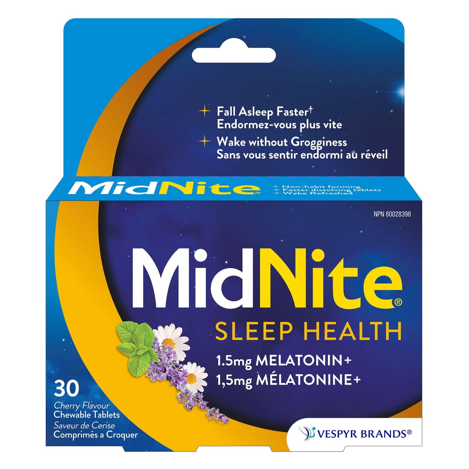 MidNite Natural Sleep Aid Chewable Tablets - Cherry Flavoured | Contains Melatonin (1.5mg), Chamomile, Lavender & Lemon Balm | Treatment for Occasional Sleeplessness | Non-habit Forming | The only one, 30 Tablets