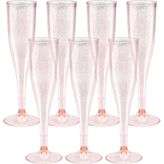 30 Pack Plastic Champagne Flutes,Rose Gold Glitter Plastic Champagne Glasses,6.5 OZ Champagne Flutes Disposable,Toasting Glasses for Wedding Mimosa Bar Party Supplies
