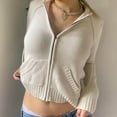 thumbnail image 3 of Sunisery Women Y2k Zip Up Hoodie Cardigan Sweater Solid Long Sleeve Drawstring Knit Hoodies Lightweight Sweatshirts, 3 of 4