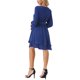 thumbnail image 3 of Vestido de mujer Inspire Chic de otoño, cuello redondo, manga larga, con cinturón en la cintura, volantes, mini, estilo skater, color azul oscuro, 3 of 5