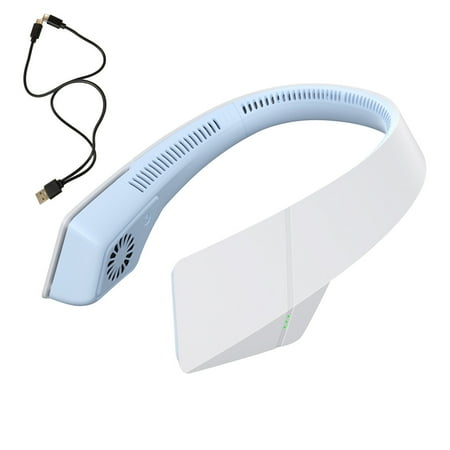 

Peryerana Cooling Fan Mini Hanging Neck Air Fan Portable Leafless Silent Rechargeable Cooler for Travel Blue