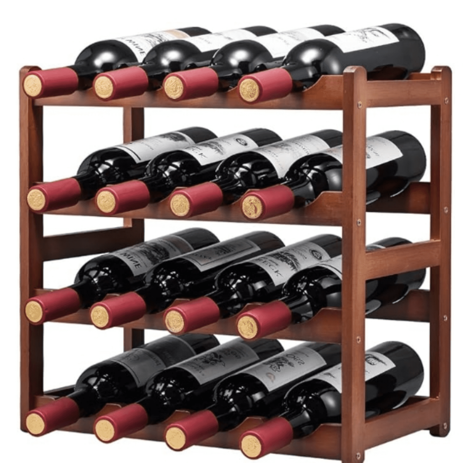Bamboo Wine Rack 4 Tier Wine Bottle Holder Hold 16 Bottles for Home Kitchen Dinging Room Pantry Cabinet Bar