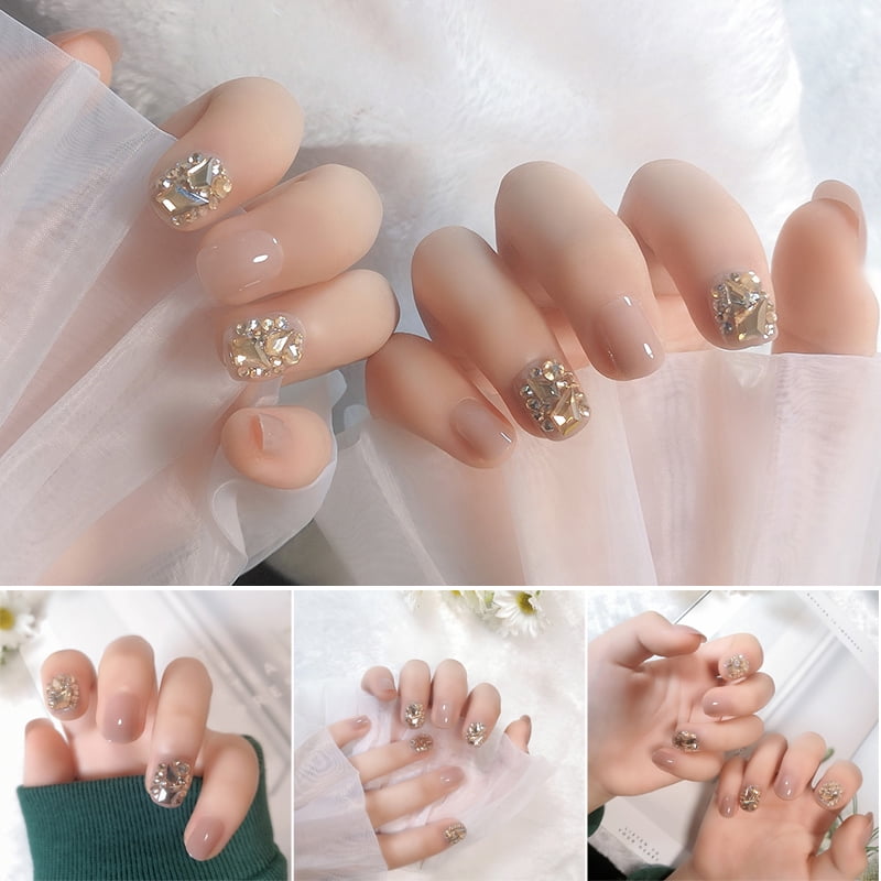 Fake Nail Patch Short Round Head Nails Full Rhinestones Nail Art Finished Nail Piece 24PCS Glue Type Best Gifts New Fake Nail Patch Short Round Head Nails Full Rhinestones Nail Art Finished Nail Piece 24PCS Glue Type Best Gifts New