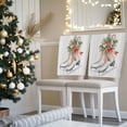 thumbnail image 3 of Christmas Ice Shoes Chair Covers Set of 4 Berry Pine Needles Red Ribbon Wood Striped Chair Back Covers Stretch Removable Washable Slipcovers Protector for Dining Room Kitchen Party Decor, 3 of 5