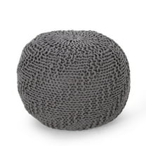 GDF Studio Ashbury Outdoor Modern Handmade Cotton Knit Round Pouf, Dark Gray