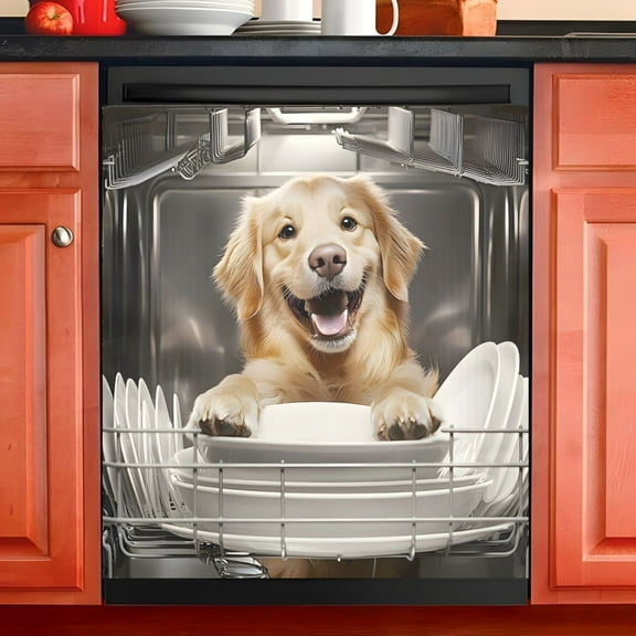 Ryvnso Cute Dog in Dishwasher Dishwasher Magnetic Refrigerator Magnet Cover Kitchen Home Decorative 23"x26"