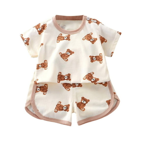 XZNPDUCQ Toddler Girls Clothes Summer Short Sleeve Truck Print T-Shirt Tops Elastic Shorts Set 2Pcs Casual Outfit kids For 6 12 18 24 Months 2T 3T 4T 5T Dailywear Beige，7-8 Years