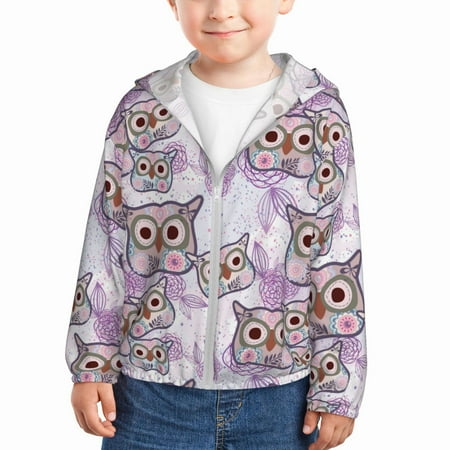 

Ocsxa Owl And Floral Print Kids Active Zipper Sun Protection Jacket Boys Girls Hooded Cooling Shirt-2 Years