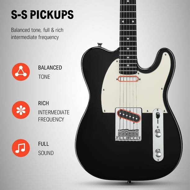 Donner Electric Guitar Solid Body SS Pickup,with Gig Bag, Black